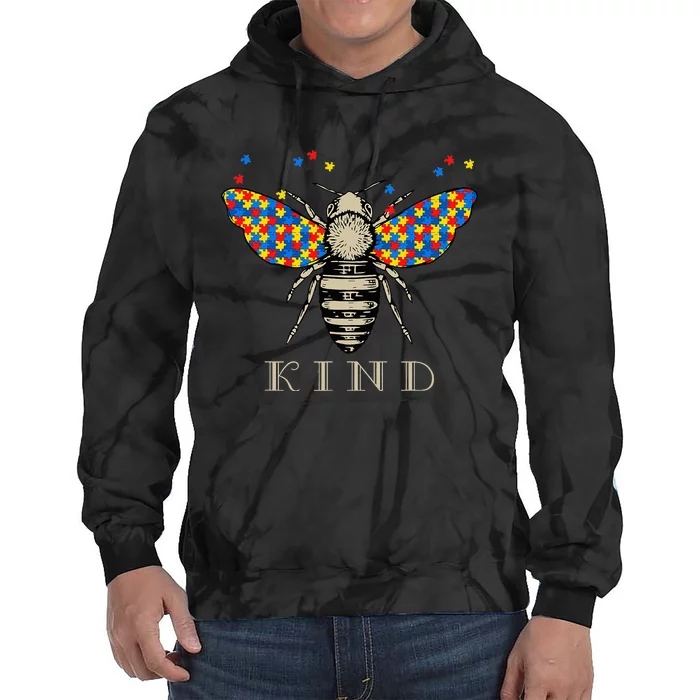 Autism Awareness Bee Kind Puzzle Pieces Tie Dye Hoodie