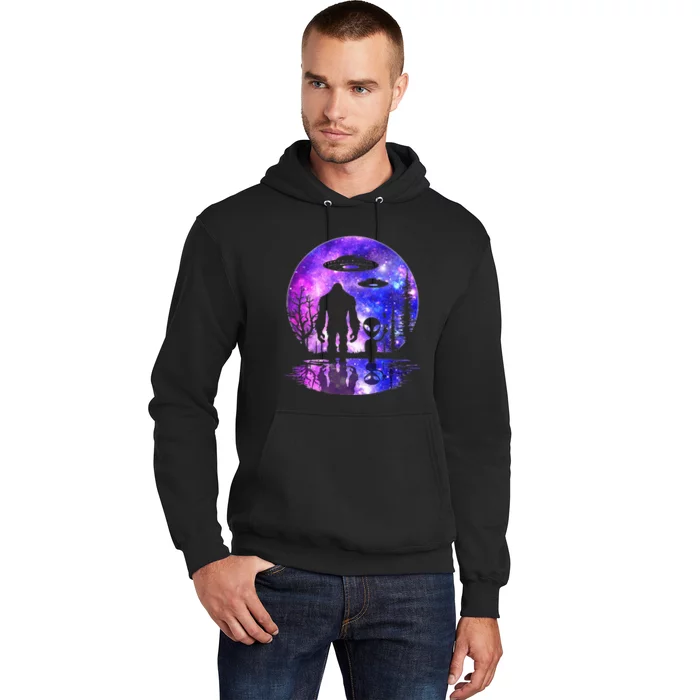 Alien And Bigfoot Full Moon Sasquatch Ufo Hoodie