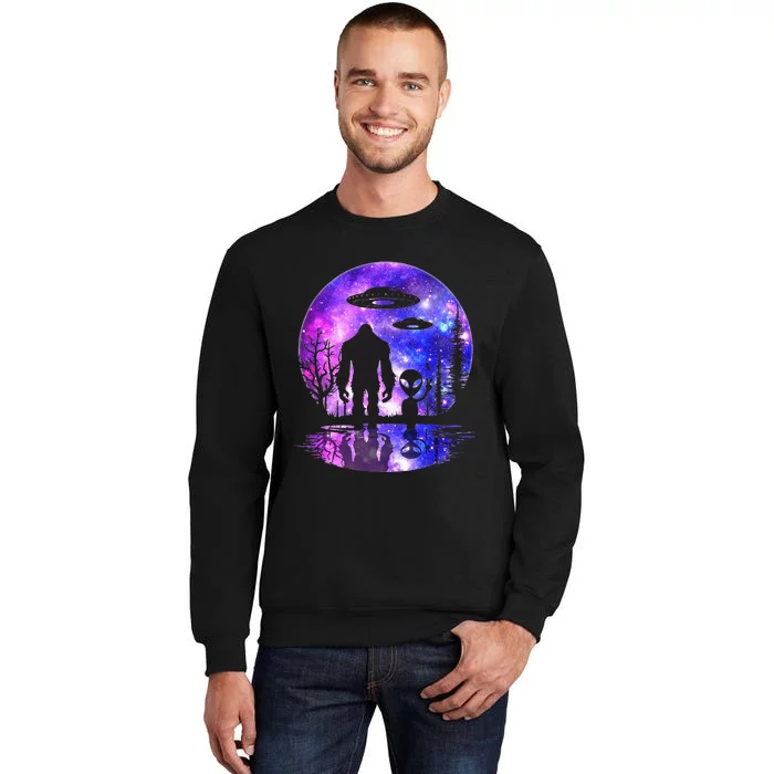 Alien And Bigfoot Full Moon Sasquatch Ufo Tall Sweatshirt