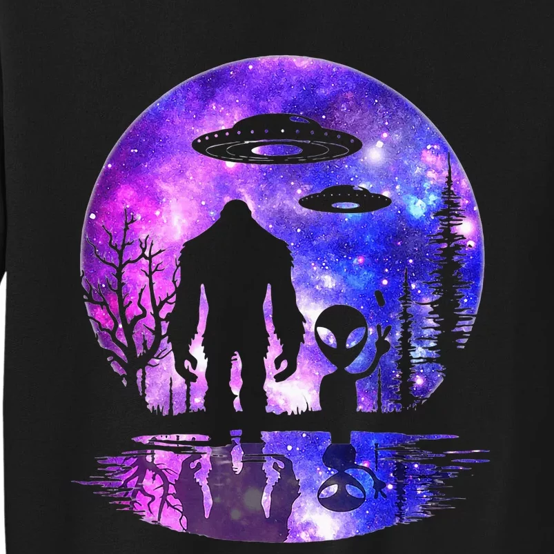 Alien And Bigfoot Full Moon Sasquatch Ufo Tall Sweatshirt