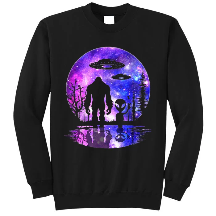 Alien And Bigfoot Full Moon Sasquatch Ufo Tall Sweatshirt