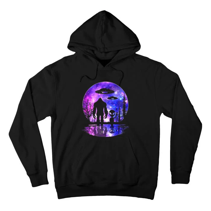 Alien And Bigfoot Full Moon Sasquatch Ufo Tall Hoodie