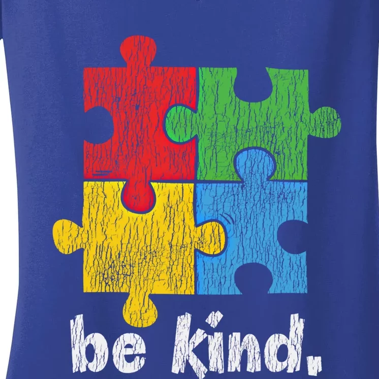 Autism Awareness Be Kind Autistic Awareness Kindness Funny Gift Women's V-Neck T-Shirt