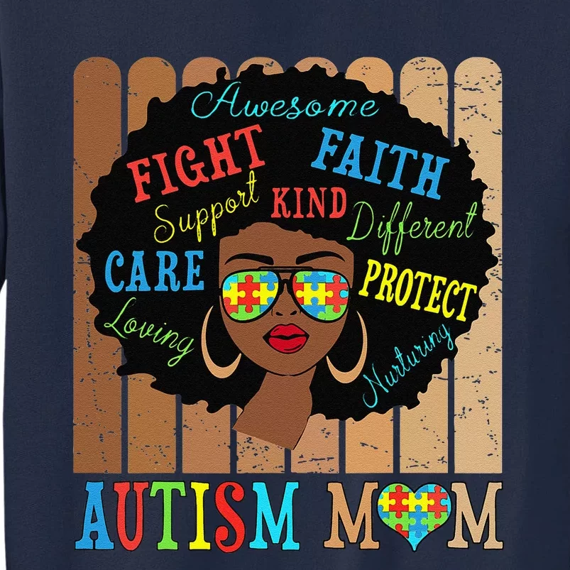 Autism Awareness Black Afro American Mom Life Mother’s Day Tall Sweatshirt