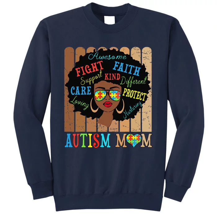 Autism Awareness Black Afro American Mom Life Mother’s Day Tall Sweatshirt