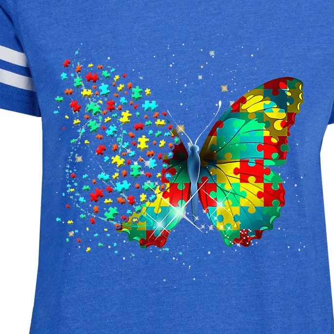 Autism Awareness Butterfly Peace Lover Gift Enza Ladies Jersey Football T-Shirt