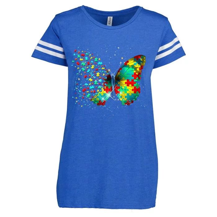 Autism Awareness Butterfly Peace Lover Gift Enza Ladies Jersey Football T-Shirt