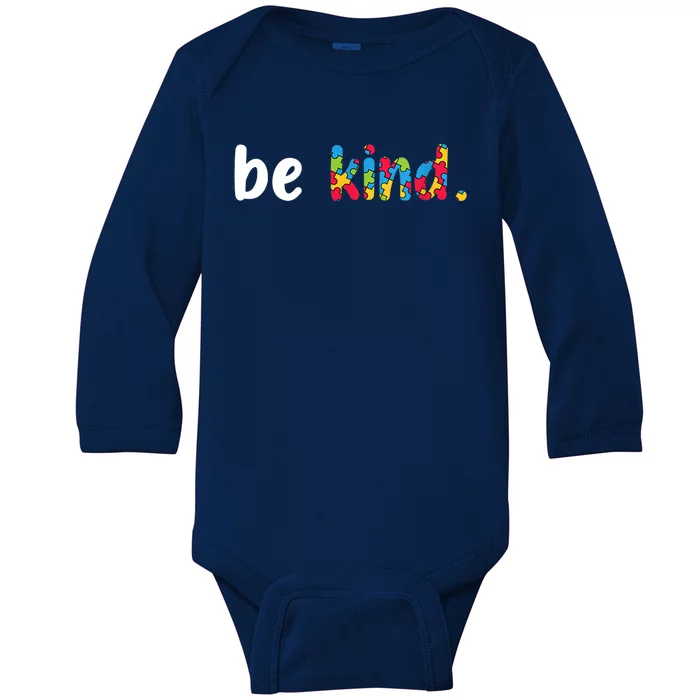 Autism Awareness Be Kind Colorful Puzzle Pieces Baby Long Sleeve Bodysuit