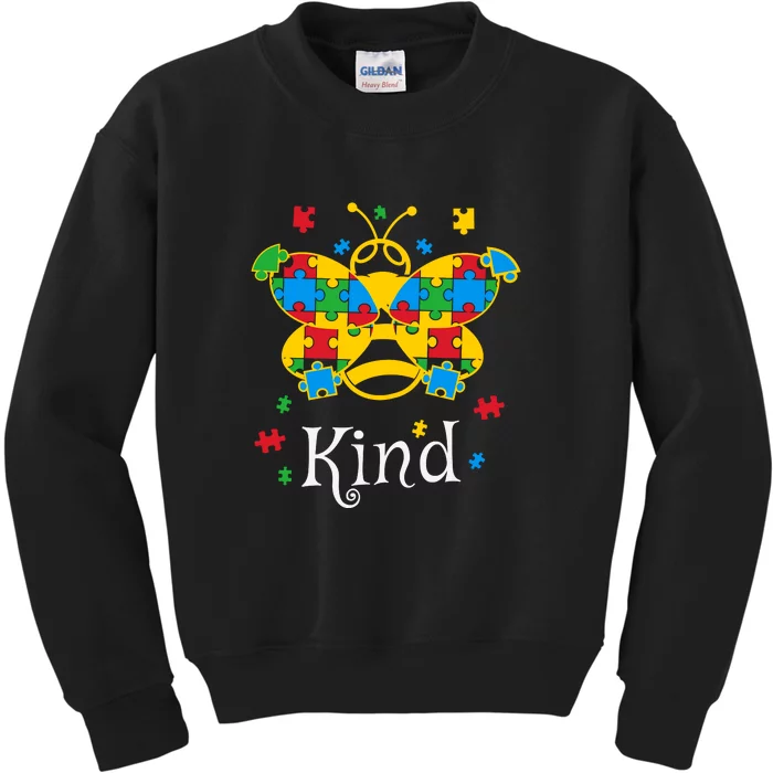 Autism Awareness Be Kind Autistic Pluzzle Butterfly Kids Sweatshirt