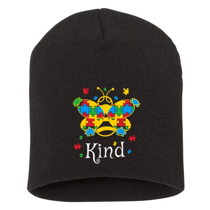 Autism Awareness Be Kind Autistic Pluzzle Butterfly Short Acrylic Beanie