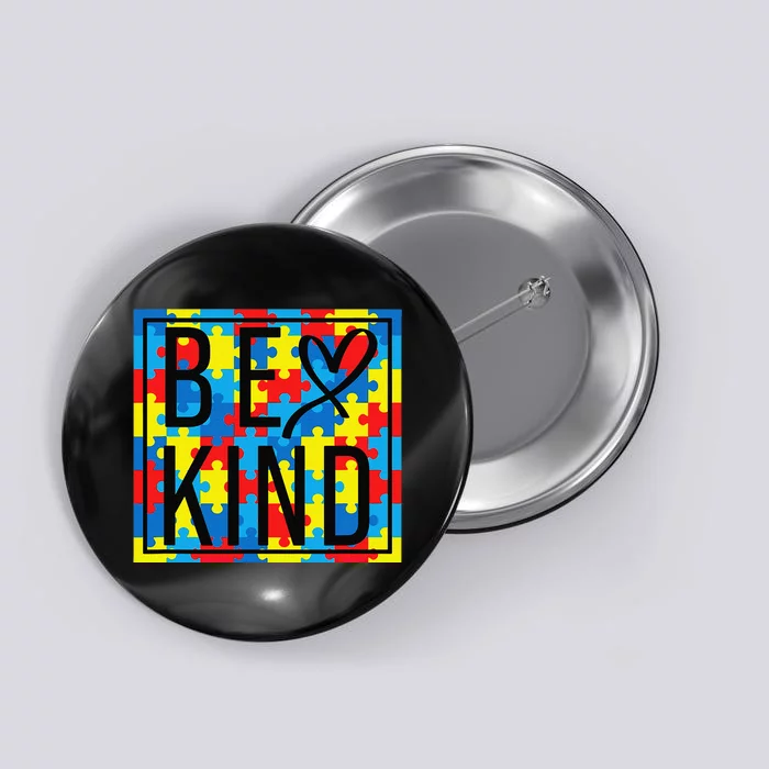 Autism Awareness Be Kind Kindness Puzzle Ribbon Heart Button