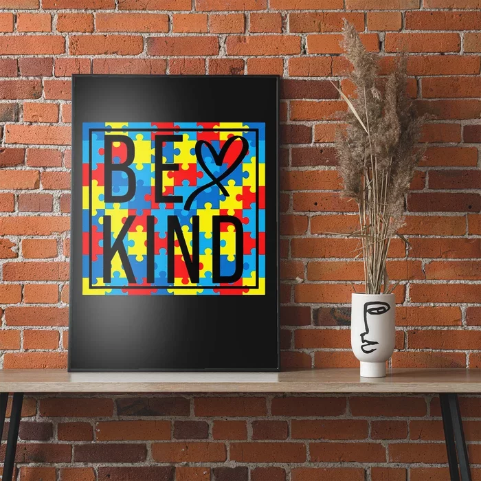 Autism Awareness Be Kind Kindness Puzzle Ribbon Heart Poster