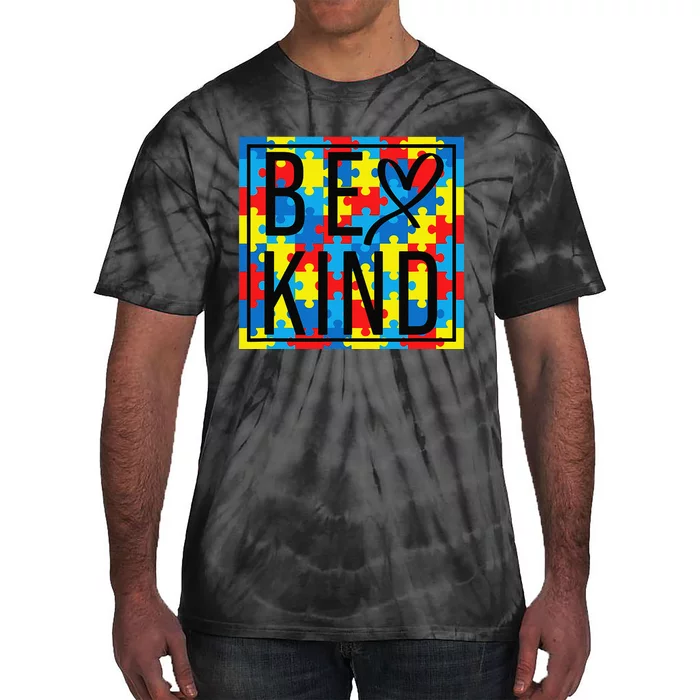 Autism Awareness Be Kind Kindness Puzzle Ribbon Heart Tie-Dye T-Shirt