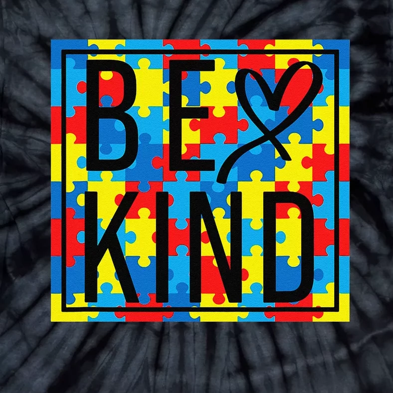 Autism Awareness Be Kind Kindness Puzzle Ribbon Heart Tie-Dye T-Shirt