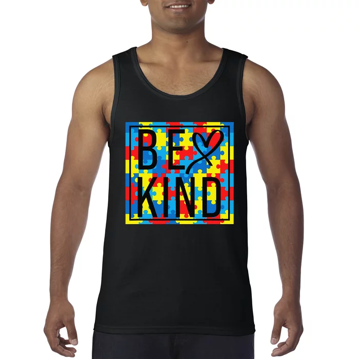 Autism Awareness Be Kind Kindness Puzzle Ribbon Heart Tank Top