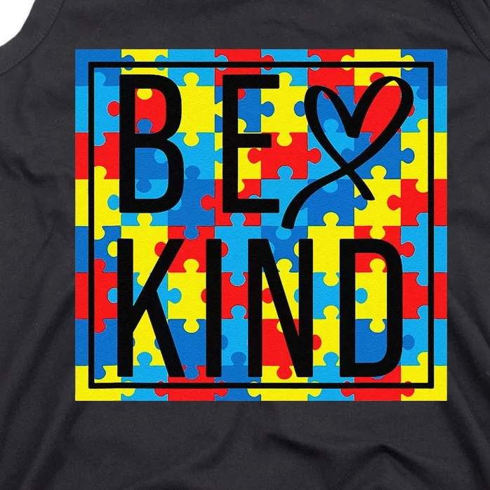 Autism Awareness Be Kind Kindness Puzzle Ribbon Heart Tank Top