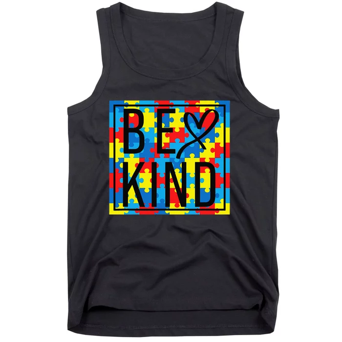 Autism Awareness Be Kind Kindness Puzzle Ribbon Heart Tank Top