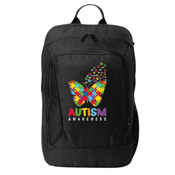 Autism Awareness Butterfly Puzzle Pieces City Backpack