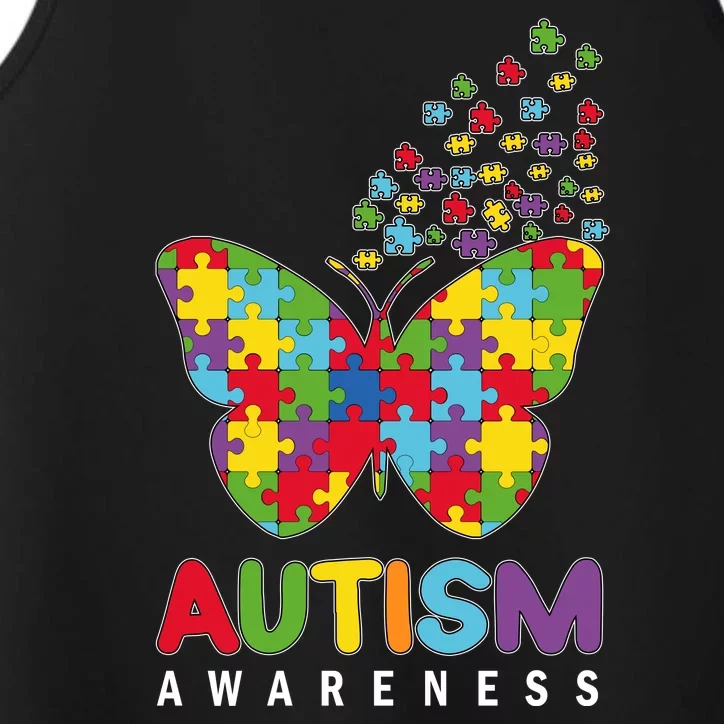 Autism Awareness Butterfly Puzzle Pieces Performance Tank