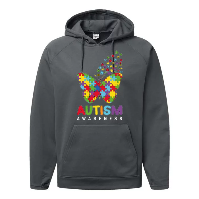 Autism Awareness Butterfly Puzzle Pieces Performance Fleece Hoodie