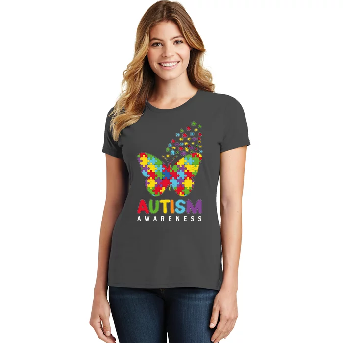 Autism Awareness Butterfly Puzzle Pieces Women's T-Shirt