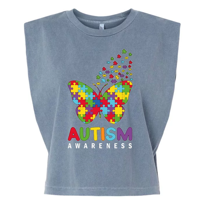 Autism Awareness Butterfly Puzzle Pieces Garment-Dyed Women's Muscle Tee