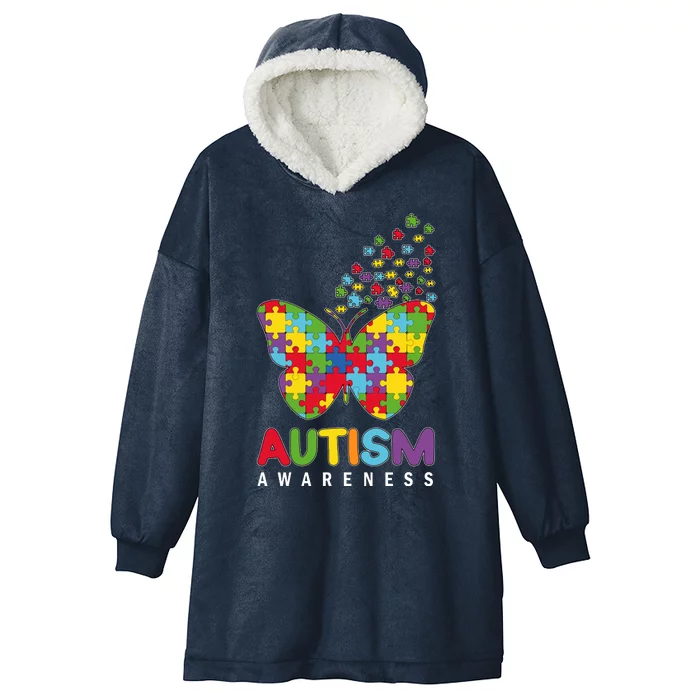 Autism Awareness Butterfly Puzzle Pieces Hooded Wearable Blanket