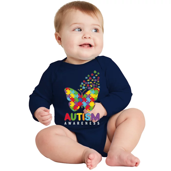 Autism Awareness Butterfly Puzzle Pieces Baby Long Sleeve Bodysuit