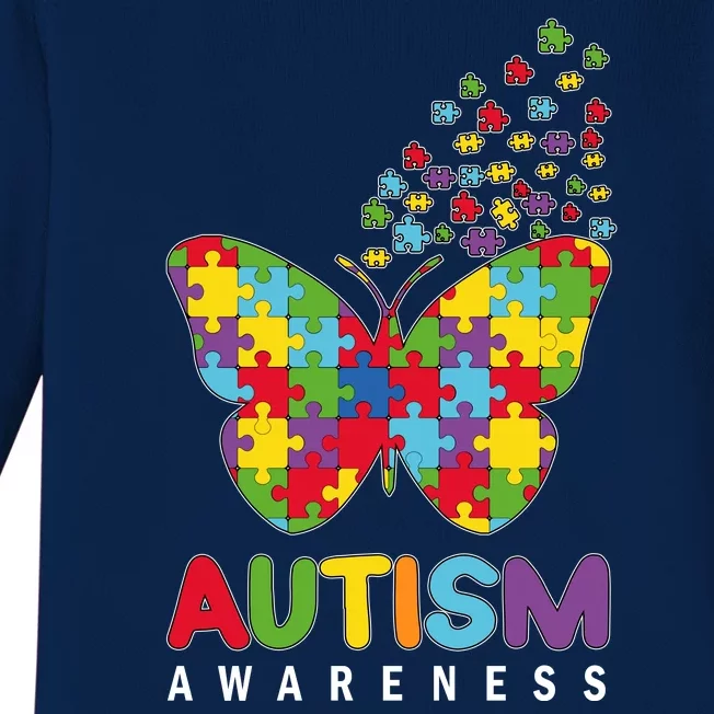 Autism Awareness Butterfly Puzzle Pieces Baby Long Sleeve Bodysuit