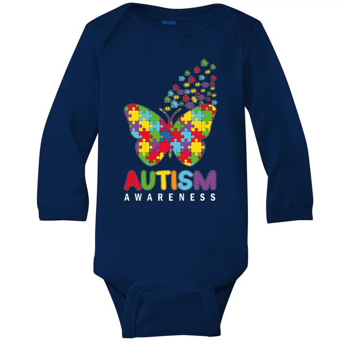 Autism Awareness Butterfly Puzzle Pieces Baby Long Sleeve Bodysuit