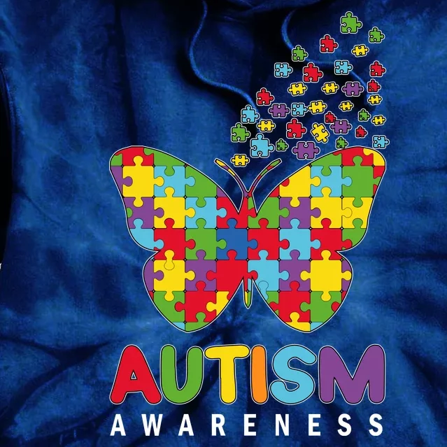 Autism Awareness Butterfly Puzzle Pieces Tie Dye Hoodie