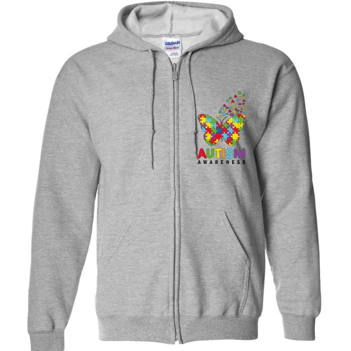 Autism Awareness Butterfly Puzzle Pieces Full Zip Hoodie