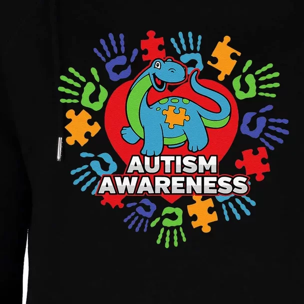 Autism Awareness Blue Dinosaur Womens Funnel Neck Pullover Hood