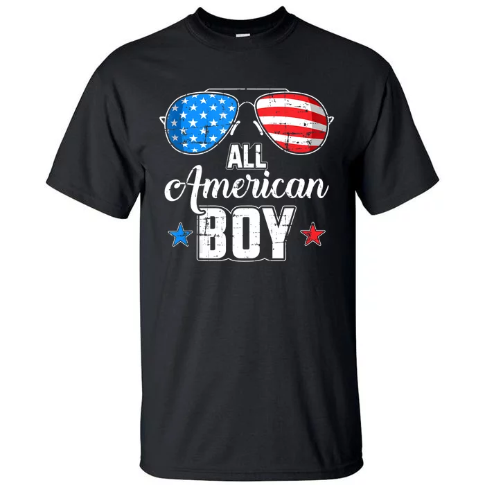 All American Boy Us Flag Sunglasses For Matching 4th Of July Tall T-Shirt