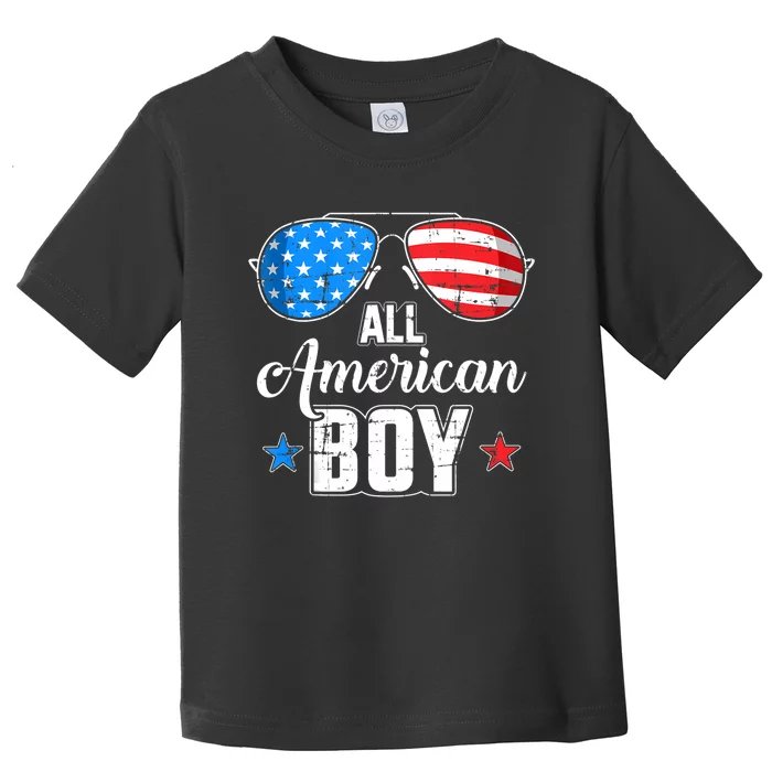 All American Boy Us Flag Sunglasses For Matching 4th Of July Toddler T-Shirt