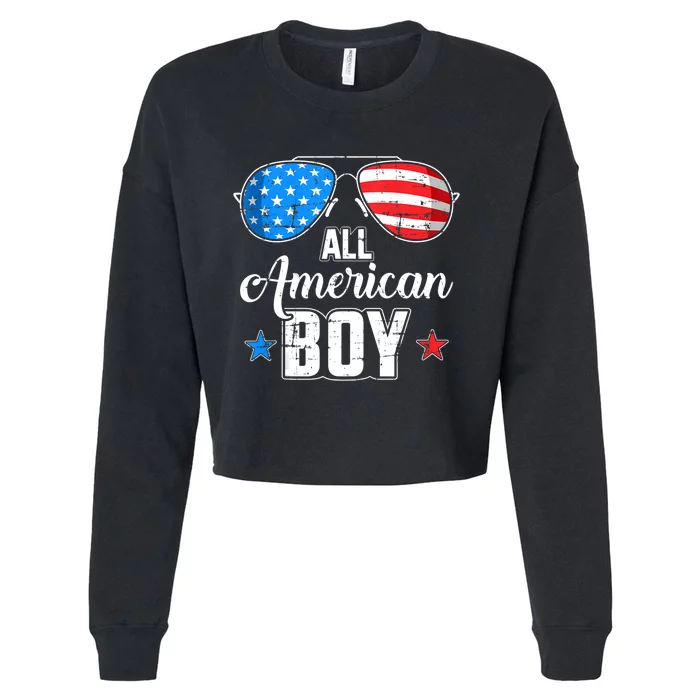 All American Boy Us Flag Sunglasses For Matching 4th Of July Cropped Pullover Crew