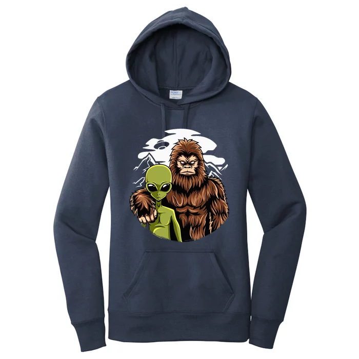 Alien And Bigfoot UFO Abduction Believer Women's Pullover Hoodie