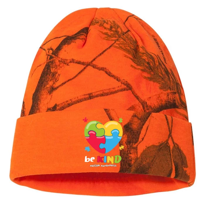 Autism Awareness - Be Kind Puzzle Heart Kindness Kati - 12in Camo Beanie