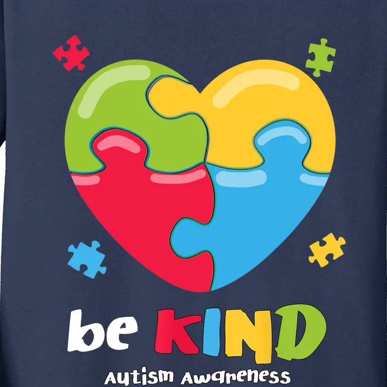 Autism Awareness - Be Kind Puzzle Heart Kindness Kids Long Sleeve Shirt