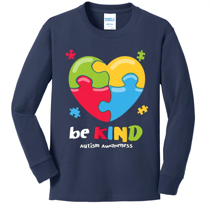 Autism Awareness - Be Kind Puzzle Heart Kindness Kids Long Sleeve Shirt