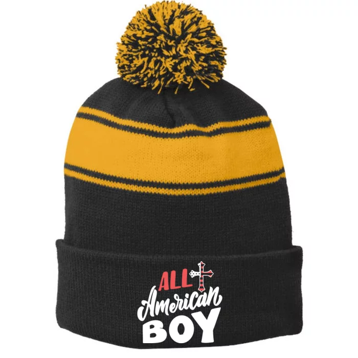 All American Boy | 4th Of July Family Outfits Stripe Pom Pom Beanie