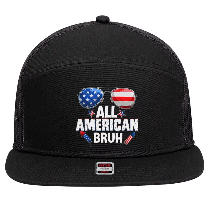 All American Bruh Fourth Of July American Teen 7 Panel Mesh Trucker Snapback Hat