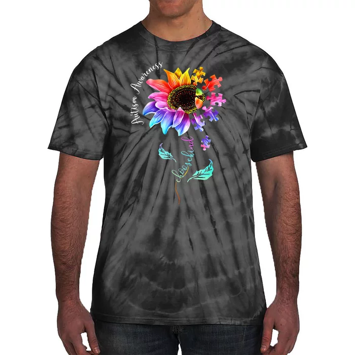 Autism awareness Be Kind In A World Daisy Flower Puzzle Tie-Dye T-Shirt