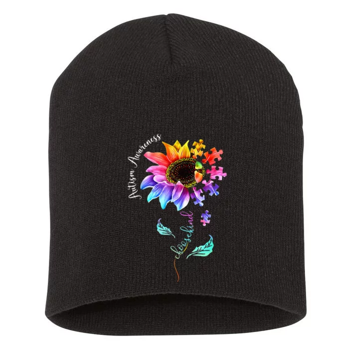 Autism awareness Be Kind In A World Daisy Flower Puzzle Short Acrylic Beanie