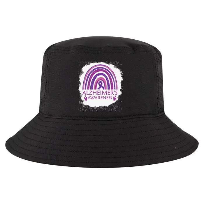 Alzheimer's Awareness Bleached Rainbow Purple Ribbon Cool Comfort Performance Bucket Hat