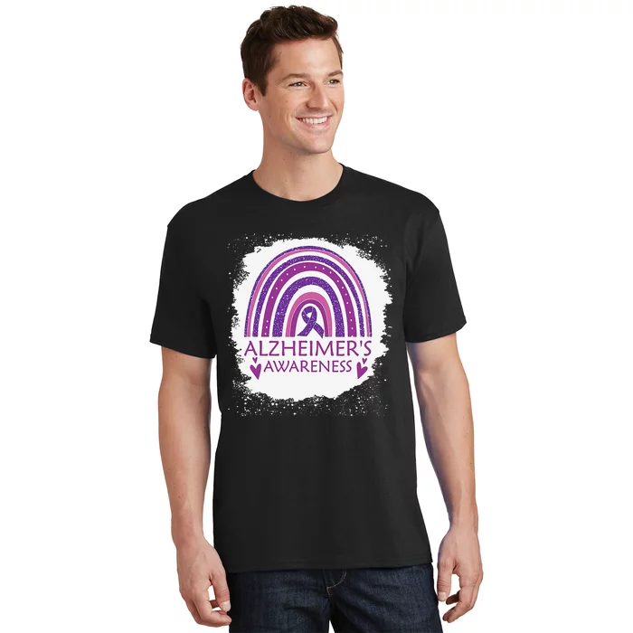 Alzheimer's Awareness Bleached Rainbow Purple Ribbon T-Shirt