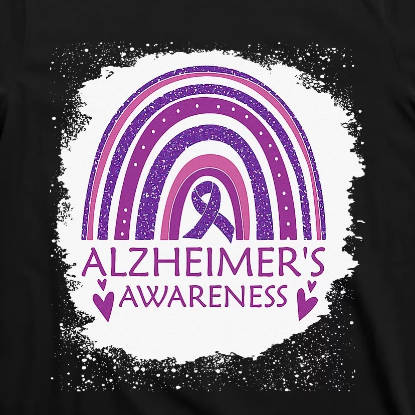 Alzheimer's Awareness Bleached Rainbow Purple Ribbon T-Shirt