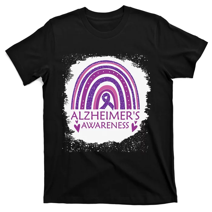 Alzheimer's Awareness Bleached Rainbow Purple Ribbon T-Shirt