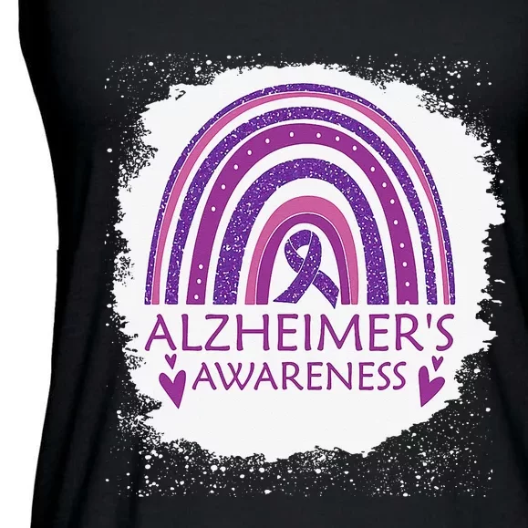 Alzheimer's Awareness Bleached Rainbow Purple Ribbon Ladies Essential Flowy Tank