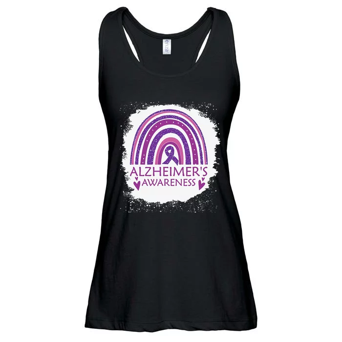 Alzheimer's Awareness Bleached Rainbow Purple Ribbon Ladies Essential Flowy Tank